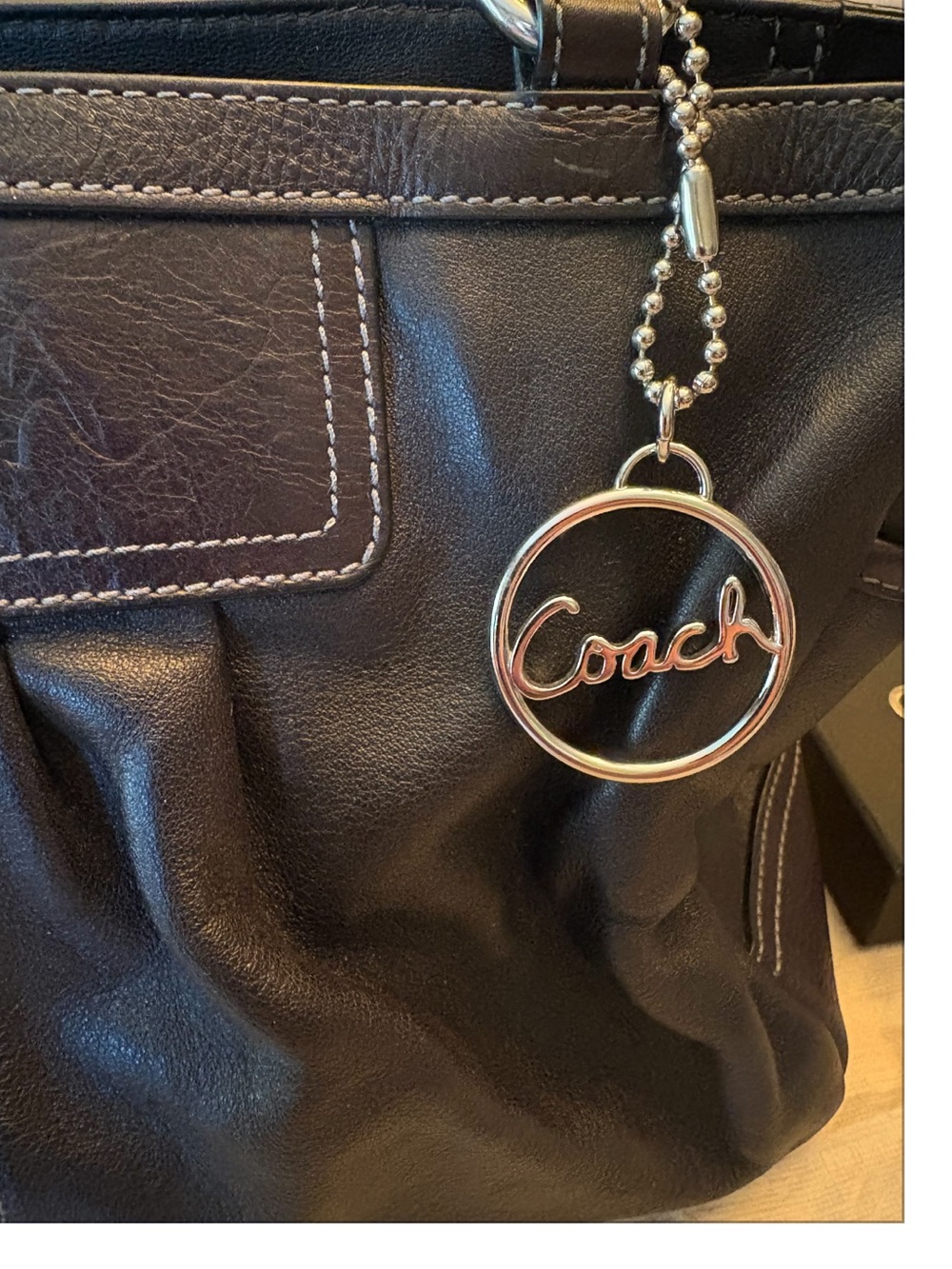 COACH F13759 Pleated Black Leather East West Gallery Handbag Tote Purse - Picture 7 of 13